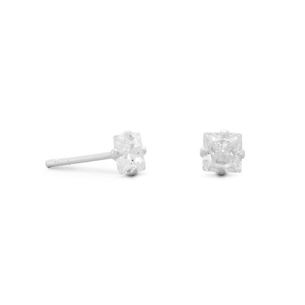 Solid .925 Sterling Silver Polished 4mm Square Earrings 4x4mm 